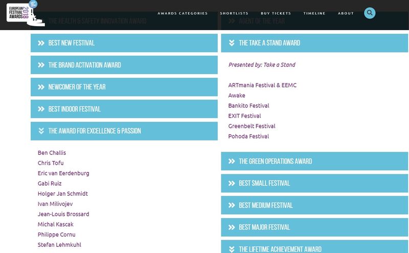 EFA announced its shortlists – Pohoda can win The Take a Stand Award and Michal Kaščák can receive the Award for Excellence and Passion