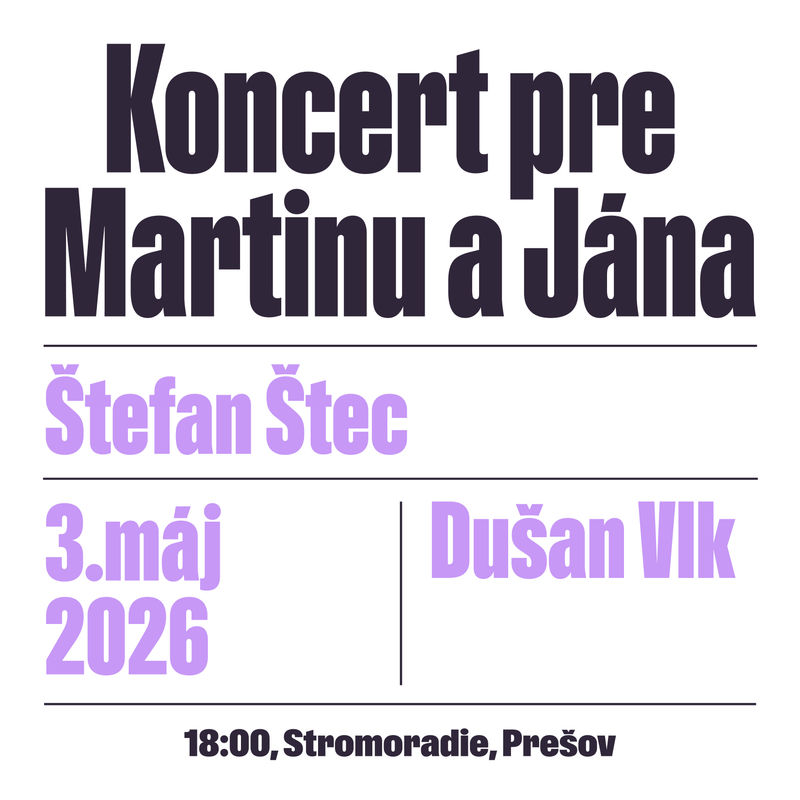 Na Koncerte pre Martinu a Jána v prešovskom Stromoradí vystúpi Dušan Vlk a Štefan Štec