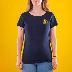 Female Dark Blue T-Shirt with an Embroidered Sunflower